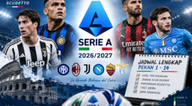 Jadwal lengkap Serie A 2026/2027 dari pekan 1-14, termasuk hasil pertandingan, jadwal klub besar, dan persaingan Liga Italia. (Ilustrasi: satusport/ris)