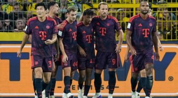 Bayern Munchen mengalahkan Borussia Dortmund 2-1 dan meraih trofi Franz Beckenbauer Supercup 2026 di Signal Iduna Park. AP Photo/Martin Meissner